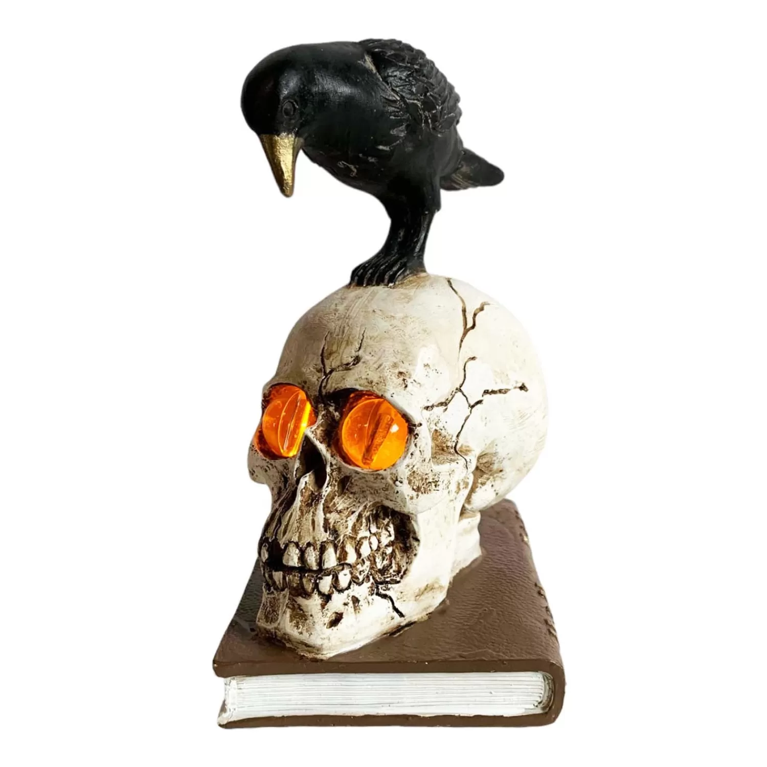 Black Raven With Glowing Skull On Book - 8" Tall>Roger's Gardens Hot