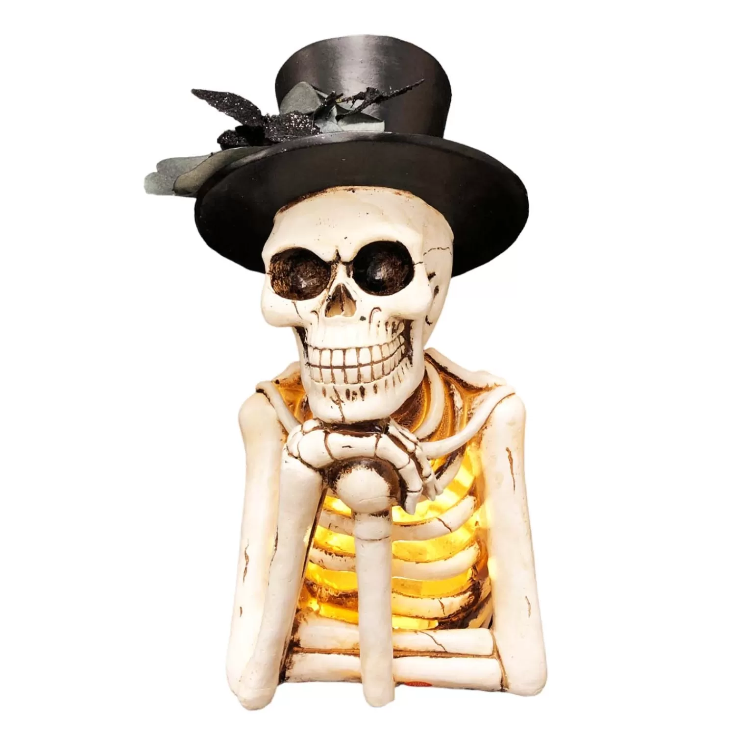 Black Top Hat Skeleton With Glowing Light - 14" Tall>Roger's Gardens Shop