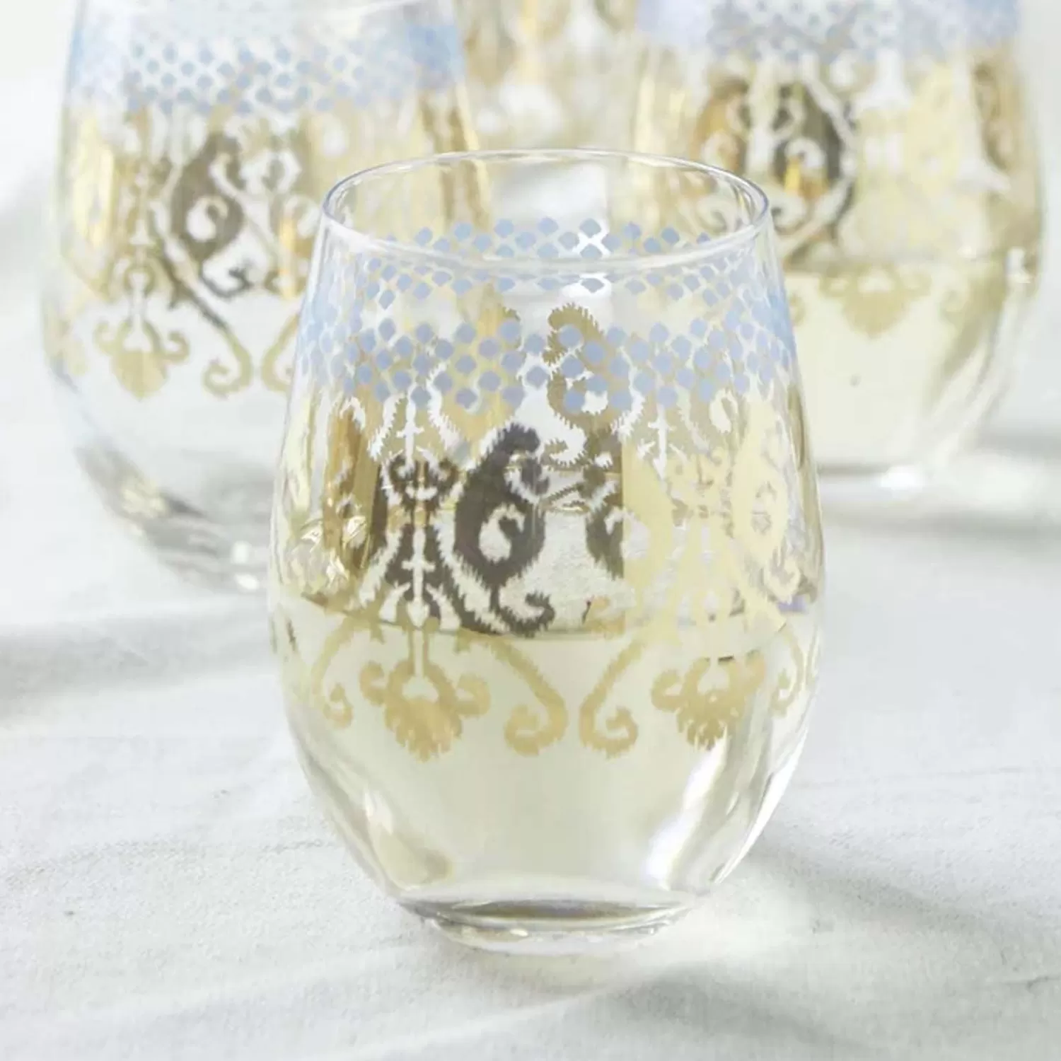 Golden Ikat Stemless Glass>Roger's Gardens Shop