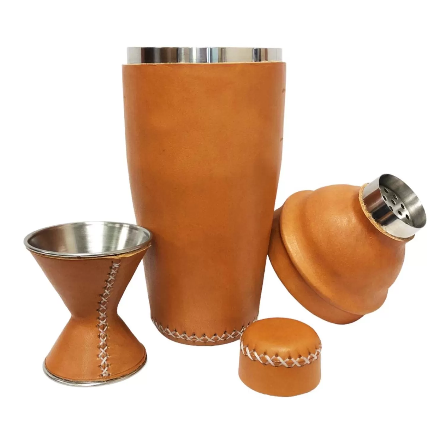 Paraguayan Leather Martini Shaker With Jigger>Roger's Gardens Best Sale