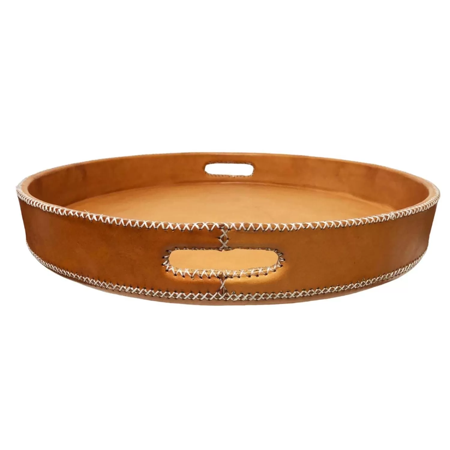 Paraguayan Leather Round Ottoman Serving Tray>Roger's Gardens Discount