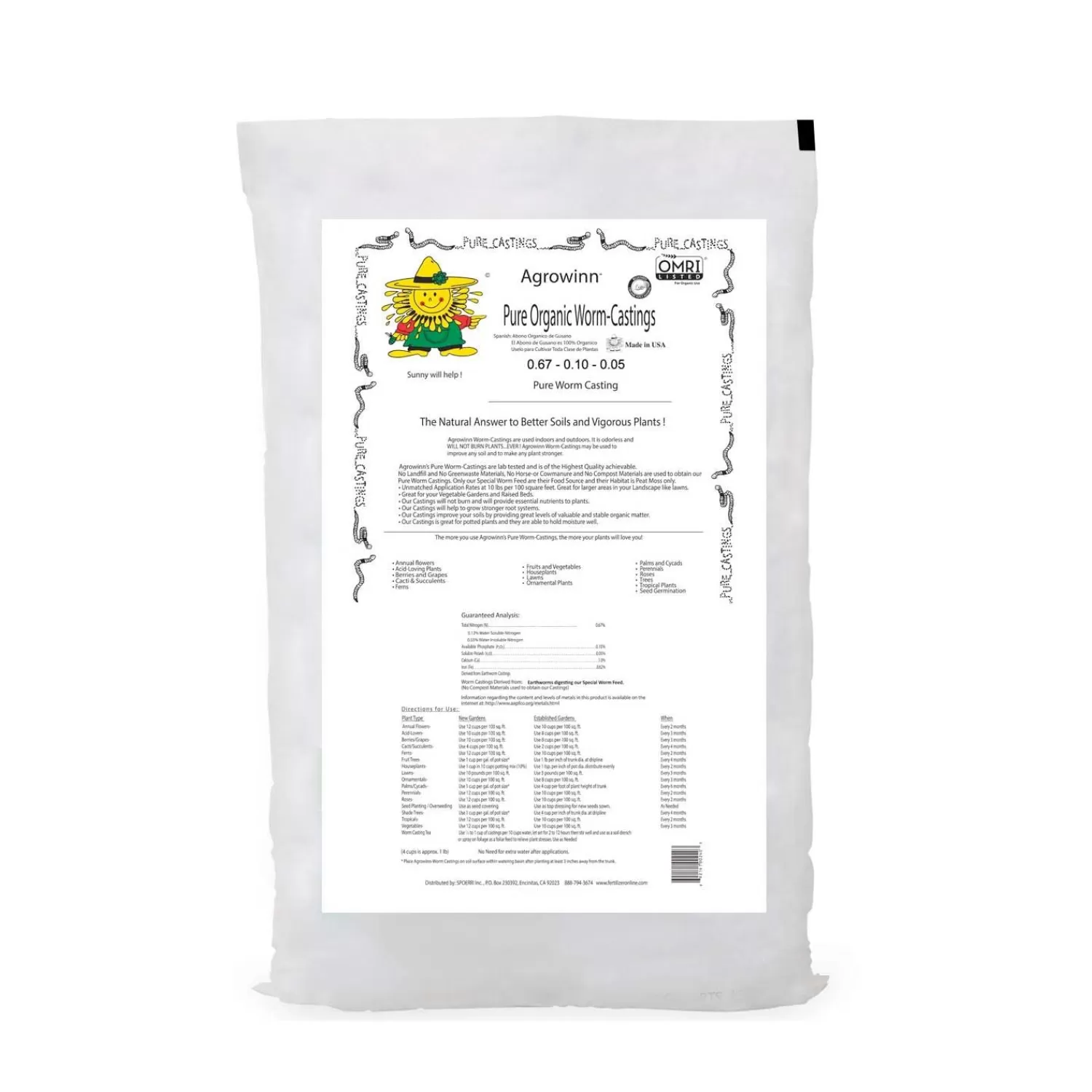 Pure Organic Worm Castings - 40Lbs>Roger's Gardens New