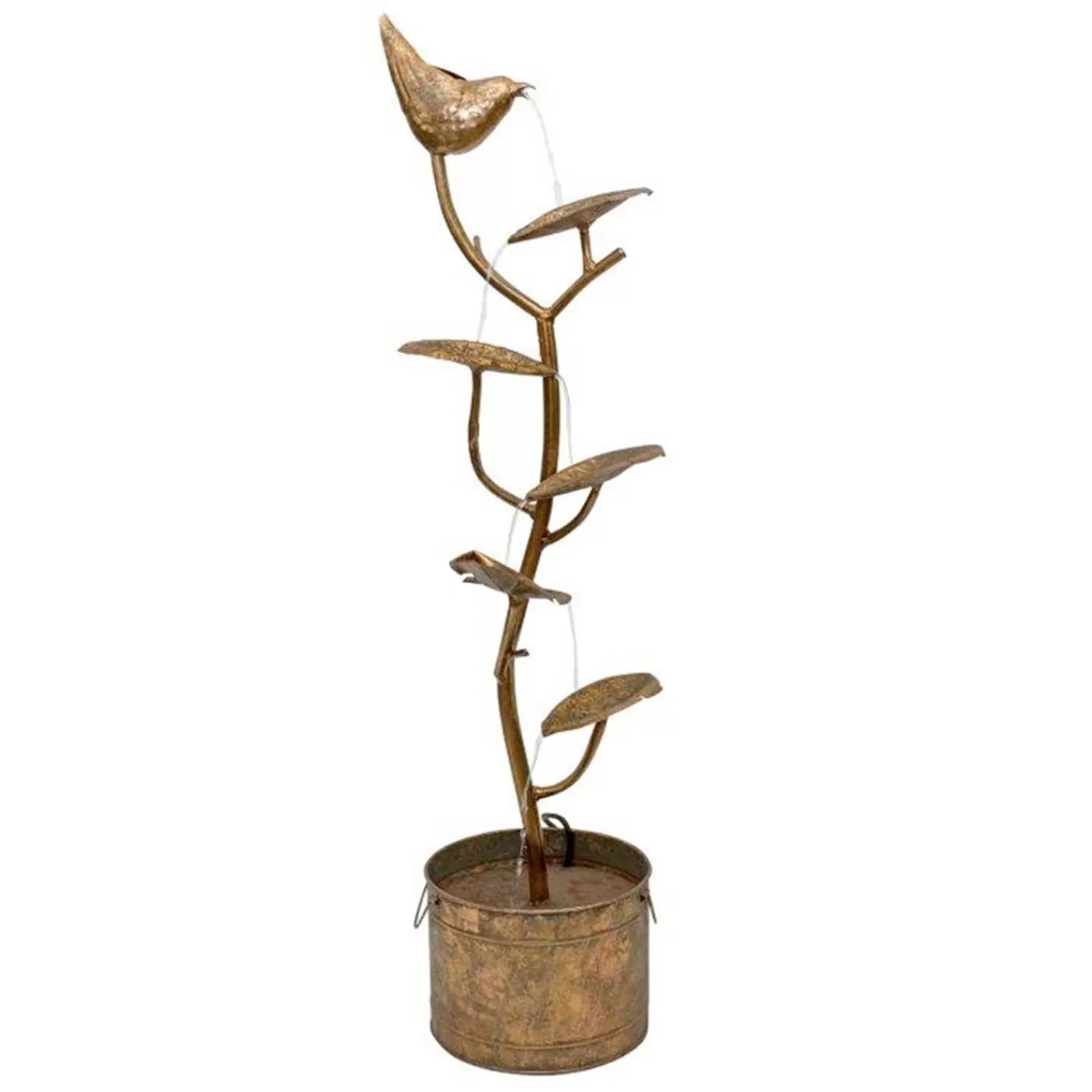 Rustic Metal Bird With Leaves With Pump - 4Ft Tall>Roger's Gardens Outlet