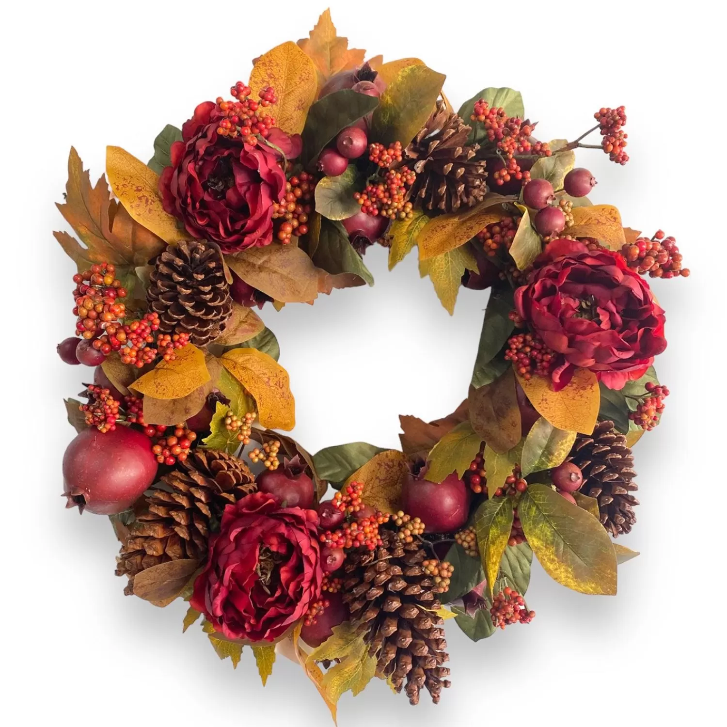 Silk Burgundy Pomegranate & Peony Wreath - 24">Roger's Gardens Outlet