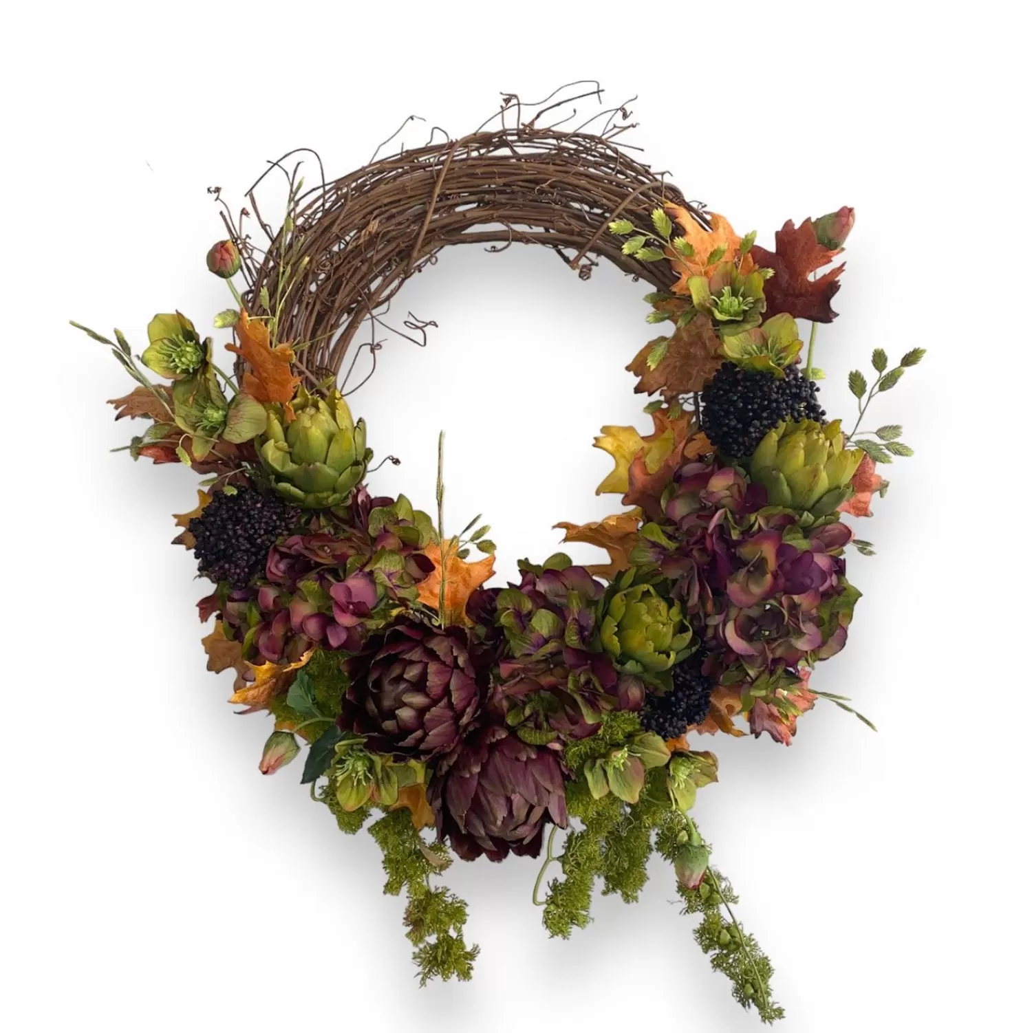 Silk Fall Artichoke & Hydrangea Wreath>Roger's Gardens Best