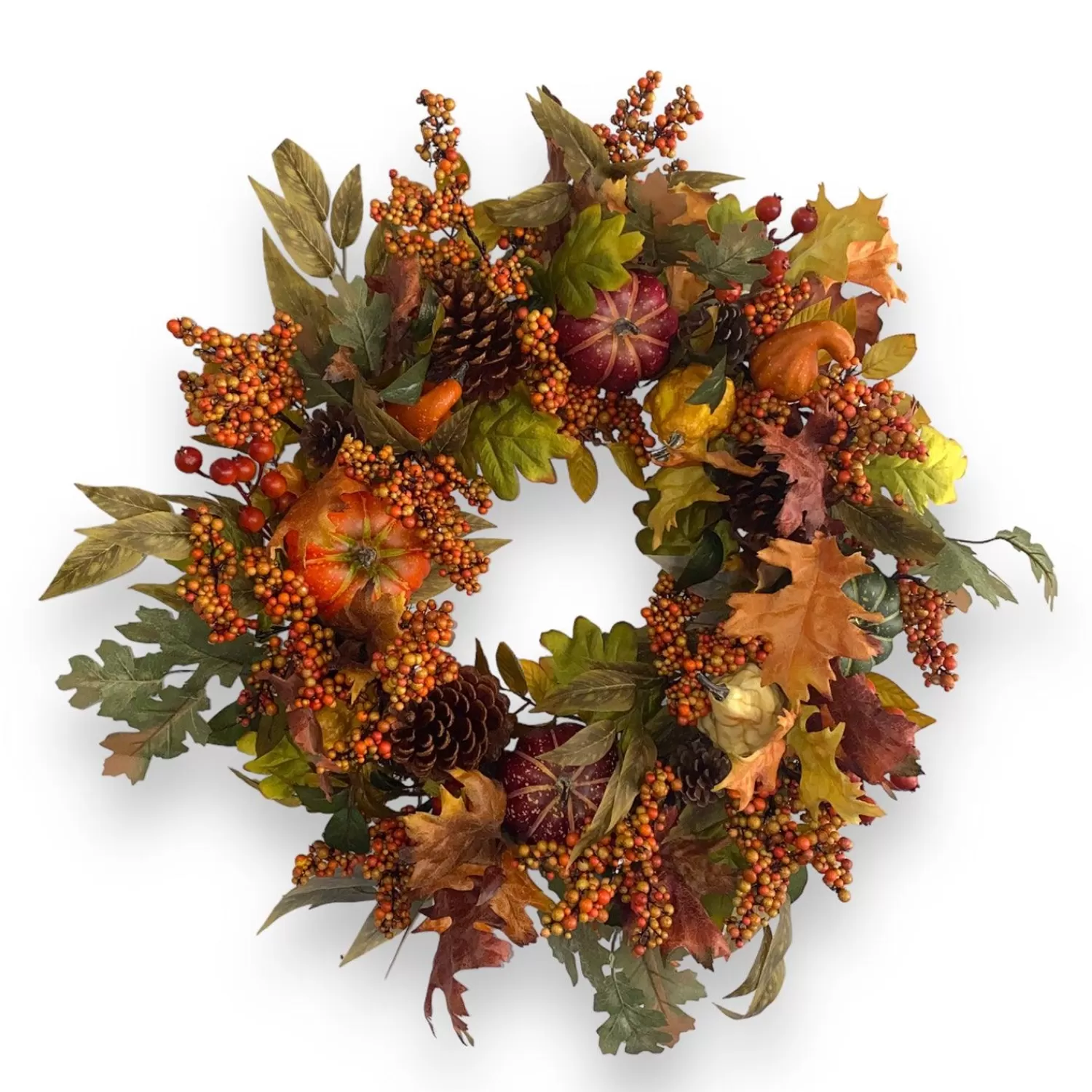 Silk Orange Pumpkin & Berry Wreath - 24">Roger's Gardens Shop