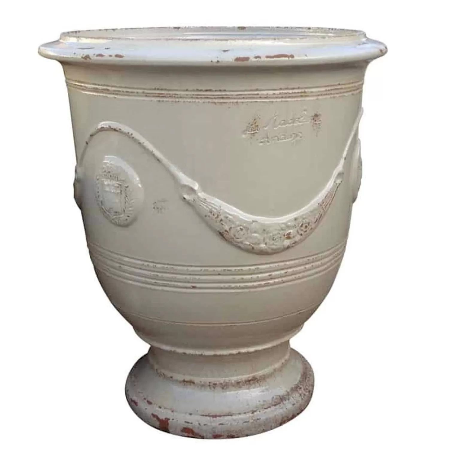 Traditional French Glazed Anduze Aged Ivory Vase>Roger's Gardens Online