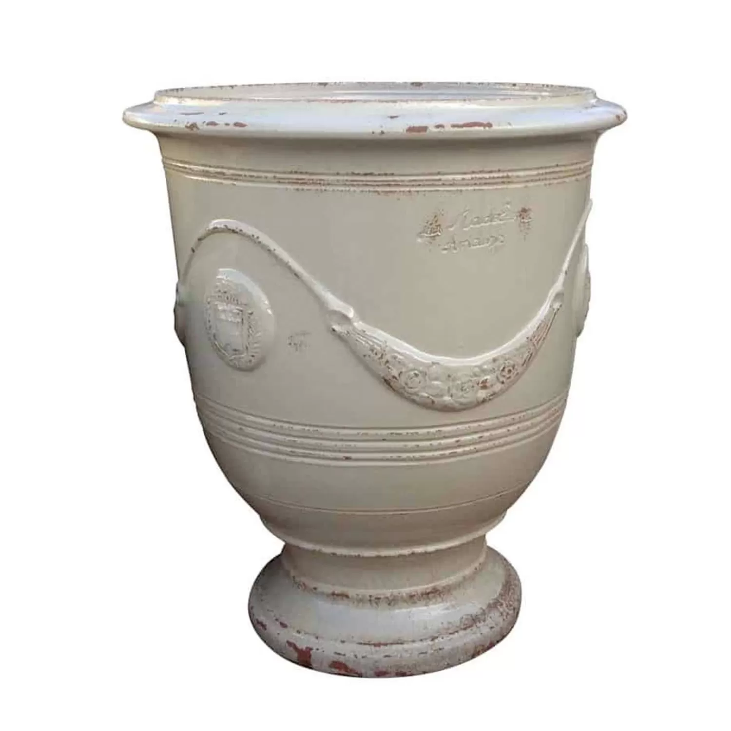 Traditional French Glazed Anduze Aged Ivory Vase>Roger's Gardens Online