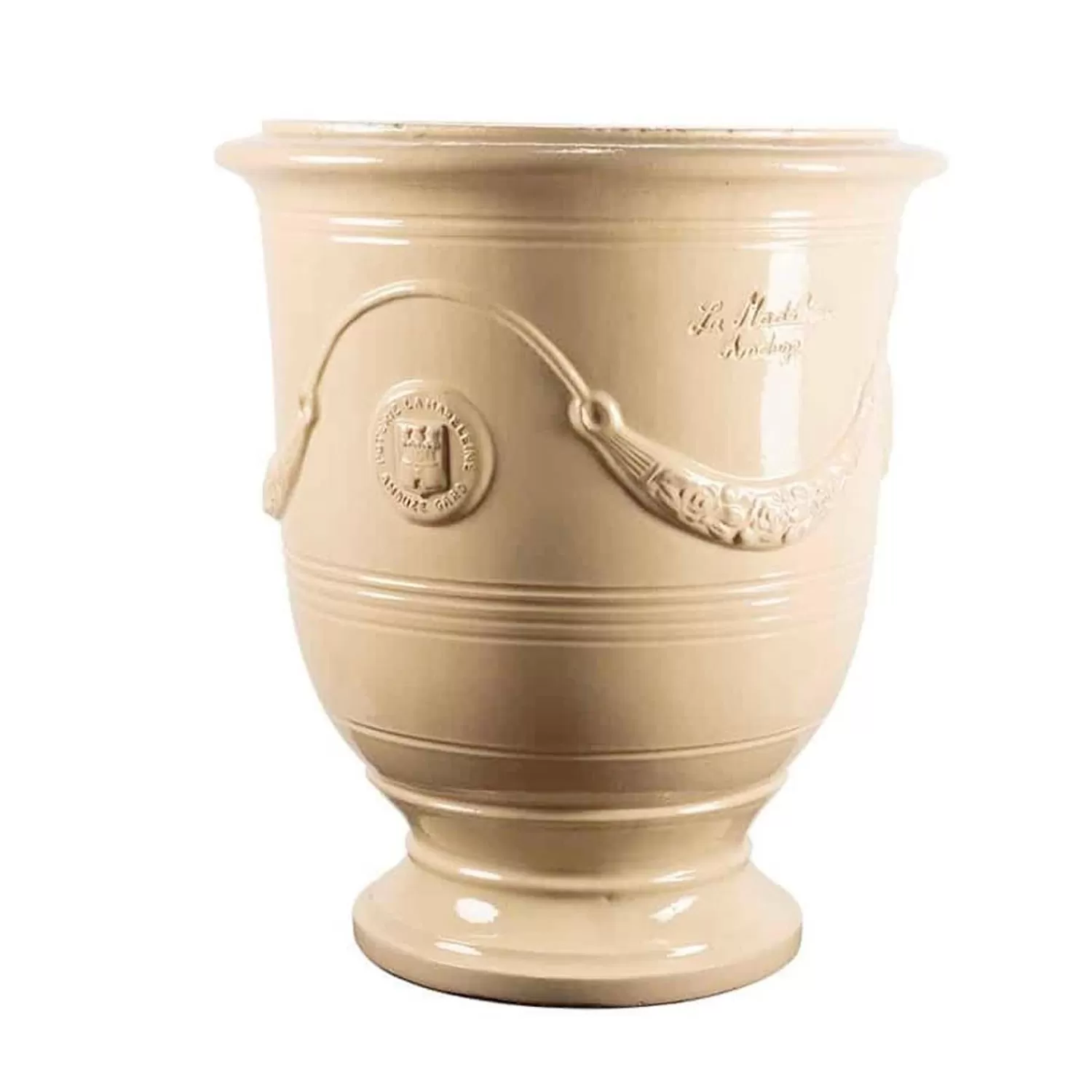 Traditional French Glazed Anduze Ivory Vase>Roger's Gardens Store