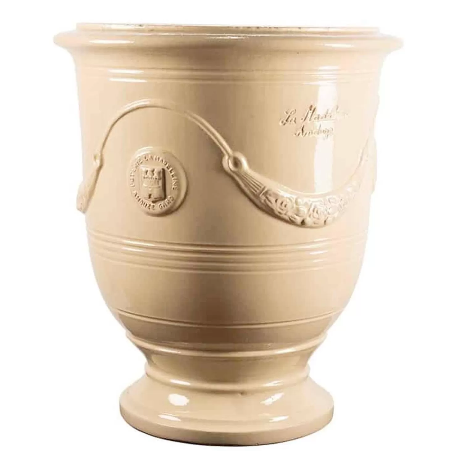 Traditional French Glazed Anduze Ivory Vase>Roger's Gardens Store